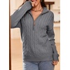 Dokotoo Women’s Sweaters 2026 Fall Winter Quarter Zip Ribbed Cable Knit(Medium Grey)