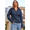 Dokotoo Women’s Sweaters 2026 Fall Winter Quarter Zip Ribbed Cable Knit(Navy Blue)