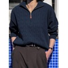 Dokotoo Women’s Sweaters 2026 Fall Winter Quarter Zip Ribbed Cable Knit(Navy Blue)