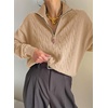 Dokotoo Women’s Sweaters 2026 Fall Winter Quarter Zip Ribbed Cable Knit(Parchment)