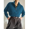 Dokotoo Women’s Sweaters 2026 Fall Winter Quarter Zip Ribbed Cable Knit(Peacock Blue)