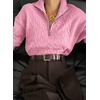 Dokotoo Women’s Sweaters 2026 Fall Winter Quarter Zip Ribbed Cable Knit(Pink)
