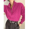 Dokotoo Women’s Sweaters 2026 Fall Winter Quarter Zip Ribbed Cable Knit(Rose Red)