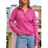 Dokotoo Women’s Sweaters 2026 Fall Winter Quarter Zip Ribbed Cable Knit(Rose Red)