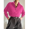 Dokotoo Women’s Sweaters 2026 Fall Winter Quarter Zip Ribbed Cable Knit(Rose Red)