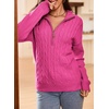 Dokotoo Women’s Sweaters 2026 Fall Winter Quarter Zip Ribbed Cable Knit(Rose Red)