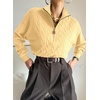 Dokotoo Women’s Sweaters 2026 Fall Winter Quarter Zip Ribbed Cable Knit(Yellow Cream)