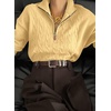 Dokotoo Women’s Sweaters 2026 Fall Winter Quarter Zip Ribbed Cable Knit(Yellow Cream)