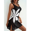 Dokotoo Women’s Swimsuit Cover up Crochet Beach Floral Hollow Slit Dresses(Black)