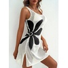 Dokotoo Women’s Swimsuit Cover up Crochet Beach Floral Hollow Slit Dresses(Color Black)