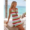 Dokotoo Women’s Swimsuit Cover up Crochet Beach Floral Hollow Slit Dresses(Green Stripe)
