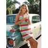 Dokotoo Women’s Swimsuit Cover up Crochet Beach Floral Hollow Slit Dresses(Green Stripe)