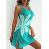 Dokotoo Women’s Swimsuit Cover up Crochet Beach Floral Hollow Slit Dresses(Lapis)