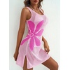Dokotoo Women’s Swimsuit Cover up Crochet Beach Floral Hollow Slit Dresses(Light Pink)
