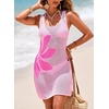 Dokotoo Women’s Swimsuit Cover up Crochet Beach Floral Hollow Slit Dresses(Light Pink)