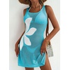 Dokotoo Women’s Swimsuit Cover up Crochet Beach Floral Hollow Slit Dresses(Mist Blue)