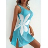 Dokotoo Women’s Swimsuit Cover up Crochet Beach Floral Hollow Slit Dresses(Mist Blue)