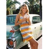 Dokotoo Women’s Swimsuit Cover up Crochet Beach Floral Hollow Slit Dresses(Orange Stripe)