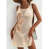 Dokotoo Women’s Swimsuit Cover up Crochet Beach Floral Hollow Slit Dresses(Parchment)