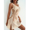 Dokotoo Women’s Swimsuit Cover up Crochet Beach Floral Hollow Slit Dresses(Parchment)
