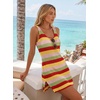 Dokotoo Women’s Swimsuit Cover up Crochet Beach Floral Hollow Slit Dresses(Red Stripe)