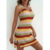 Dokotoo Women’s Swimsuit Cover up Crochet Beach Floral Hollow Slit Dresses(Red Stripe)