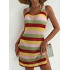 Dokotoo Women’s Swimsuit Cover up Crochet Beach Floral Hollow Slit Dresses(Red Stripe)