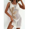 Dokotoo Women’s Swimsuit Cover up Crochet Beach Floral Hollow Slit Dresses(White)