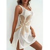Dokotoo Women’s Swimsuit Cover up Crochet Beach Floral Hollow Slit Dresses(White)