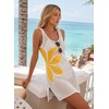 Dokotoo Women’s Swimsuit Cover up Crochet Beach Floral Hollow Slit Dresses(White a)