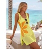 Dokotoo Women’s Swimsuit Cover up Crochet Beach Floral Hollow Slit Dresses(Yellow Cream)