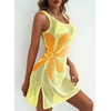 Dokotoo Women’s Swimsuit Cover up Crochet Beach Floral Hollow Slit Dresses(Yellow Cream)