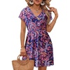 Dokoto Womens V Neck Sheer Mesh Beach Bathing Suit Cover Up Bikini Dress(A Floral-purple)