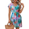 Dokoto Womens V Neck Sheer Mesh Beach Bathing Suit Cover Up Bikini Dress(A Floral-sky Blue)