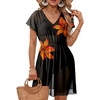 Dokoto Womens V Neck Sheer Mesh Beach Bathing Suit Cover Up Bikini Dress(A Orange Flower)