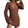 Dokotoo Beach Cover Ups for Women Sexy Deep V Neck Swimsuit Cover Up Dress(Coffee)