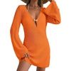 Dokotoo Beach Cover Ups for Women Sexy Deep V Neck Swimsuit Cover Up Dress(Orange)