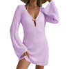 Dokotoo Beach Cover Ups for Women Sexy Deep V Neck Swimsuit Cover Up Dress(Purple)