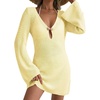 Dokotoo Beach Cover Ups for Women Sexy Deep V Neck Swimsuit Cover Up Dress(Yellow Cream)