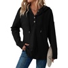 Dokotoo Hoodies for Women Long Sleeve Drawstring Button V Neck Fleece Casual Lightweight Pullover Sweatshirt Hooded Tops(Black)