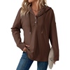 Dokotoo Hoodies for Women Long Sleeve Drawstring Button V Neck Fleece Casual Lightweight Pullover Sweatshirt Hooded Tops(Brown)