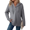 Dokotoo Hoodies for Women Long Sleeve Drawstring Button V Neck Fleece Casual Lightweight Pullover Sweatshirt Hooded Tops(Grey)