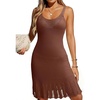 Dokotoo Swimsuit Coverup for Women Crochet Flowy Beach Dresses Bathing Suit Cover Up Cruise Outfits Resort Wear(Brown)