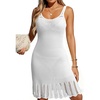 Dokotoo Swimsuit Coverup for Women Crochet Flowy Beach Dresses Bathing Suit Cover Up Cruise Outfits Resort Wear(White)