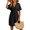 Dokotoo Swimsuit Coverup for Women Hollow Out V Neck Short Sleeve Bathing Suit Bikini Beach Cover Ups Dress Vacation Outfits(Black)