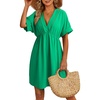 Dokotoo Swimsuit Coverup for Women Hollow Out V Neck Short Sleeve Bathing Suit Bikini Beach Cover Ups Dress Vacation Outfits(Green)