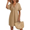 Dokotoo Swimsuit Coverup for Women Hollow Out V Neck Short Sleeve Bathing Suit Bikini Beach Cover Ups Dress Vacation Outfits(Khaki)