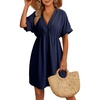 Dokotoo Swimsuit Coverup for Women Hollow Out V Neck Short Sleeve Bathing Suit Bikini Beach Cover Ups Dress Vacation Outfits(Navy)