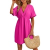 Dokotoo Swimsuit Coverup for Women Hollow Out V Neck Short Sleeve Bathing Suit Bikini Beach Cover Ups Dress Vacation Outfits(Rosy)