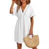 Dokotoo Swimsuit Coverup for Women Hollow Out V Neck Short Sleeve Bathing Suit Bikini Beach Cover Ups Dress Vacation Outfits(White)
